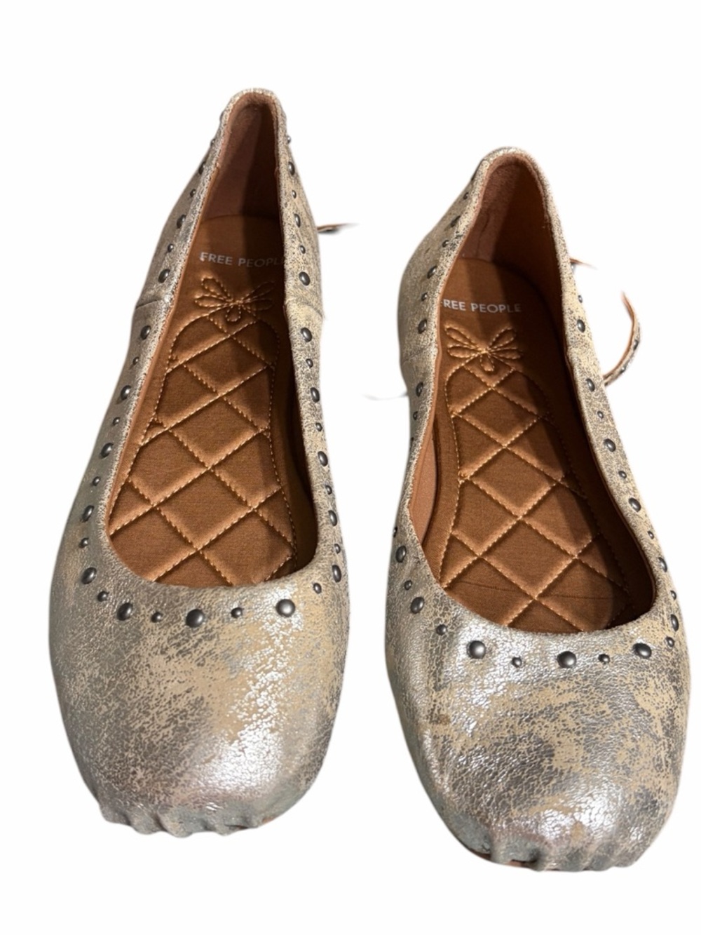 Free People Silver Metallic Studded Ballet Flats